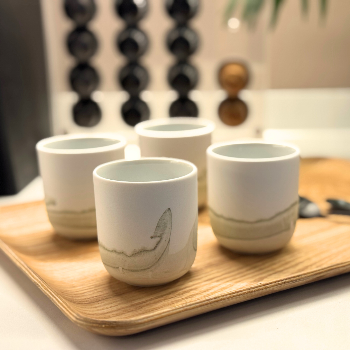 Juego de 4 tazas para Café Espresso con diseño verde seco Khala