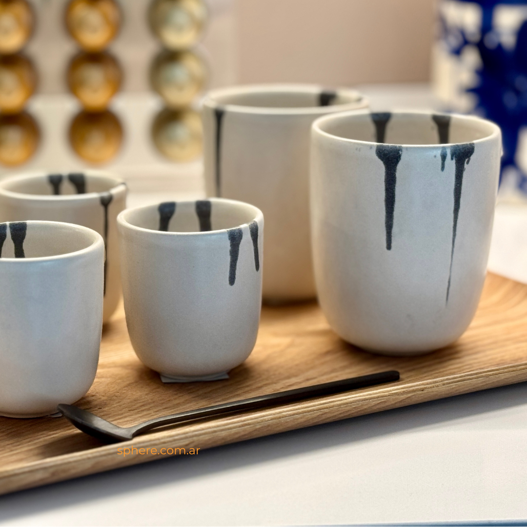 Juego de 6 Cuencos tazas para cafe Doble o te color Off White Macchia
