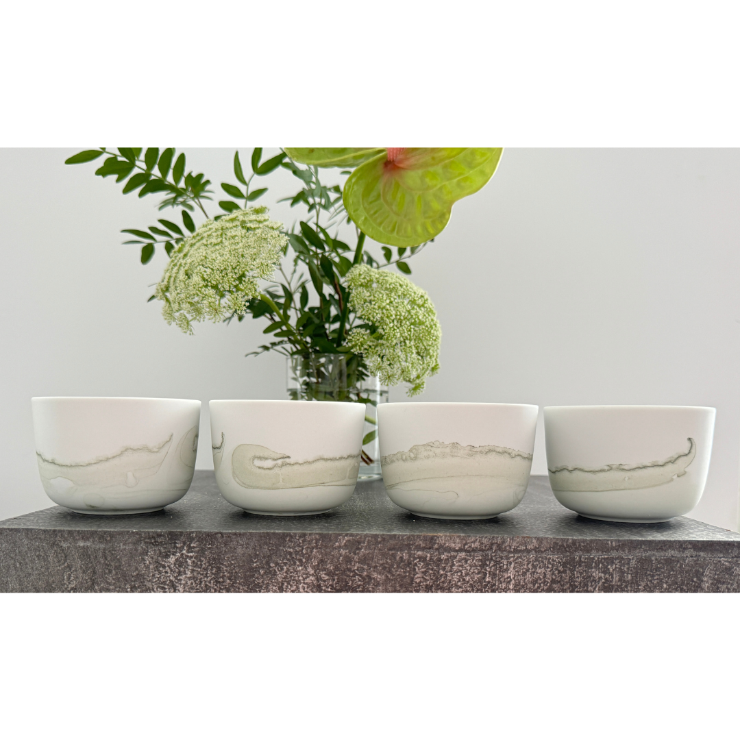 Juego de 4 tazas para Café Doble con diseño verde seco Khala