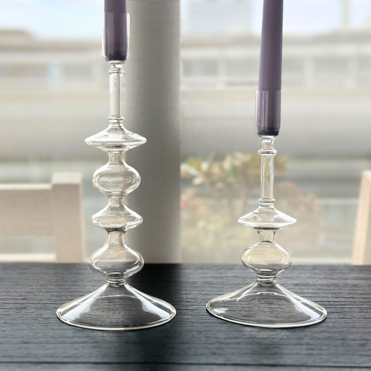 Juego de 2 Candelabros de vidrio transparente Niza