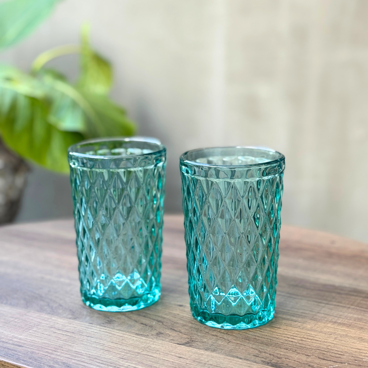 Juego de 6 Vasos de vidrio verde Aqua