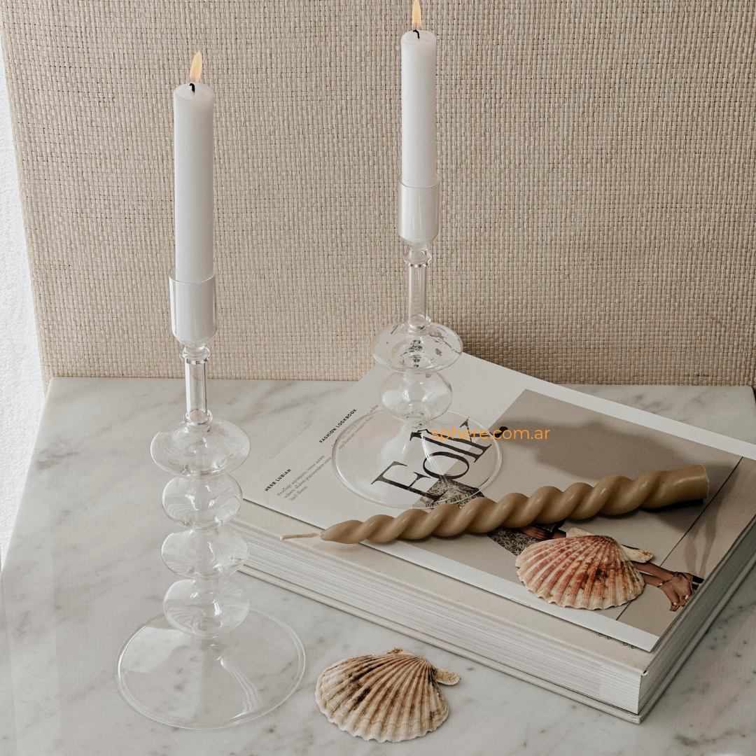 Juego de 2 Candelabros de vidrio transparente Niza