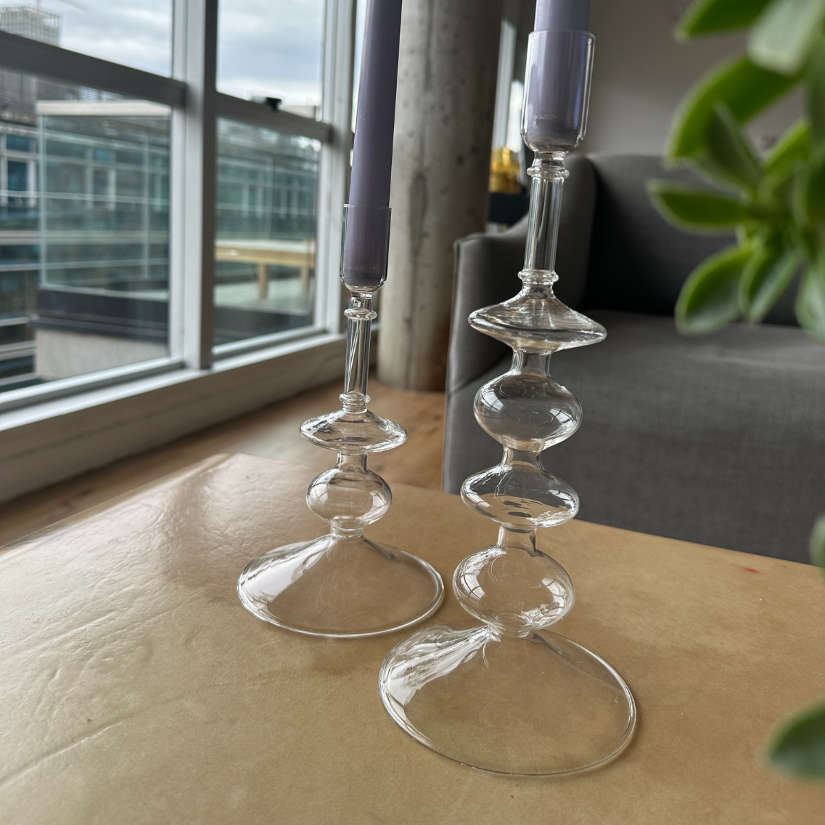 Juego de 2 Candelabros de vidrio transparente Niza