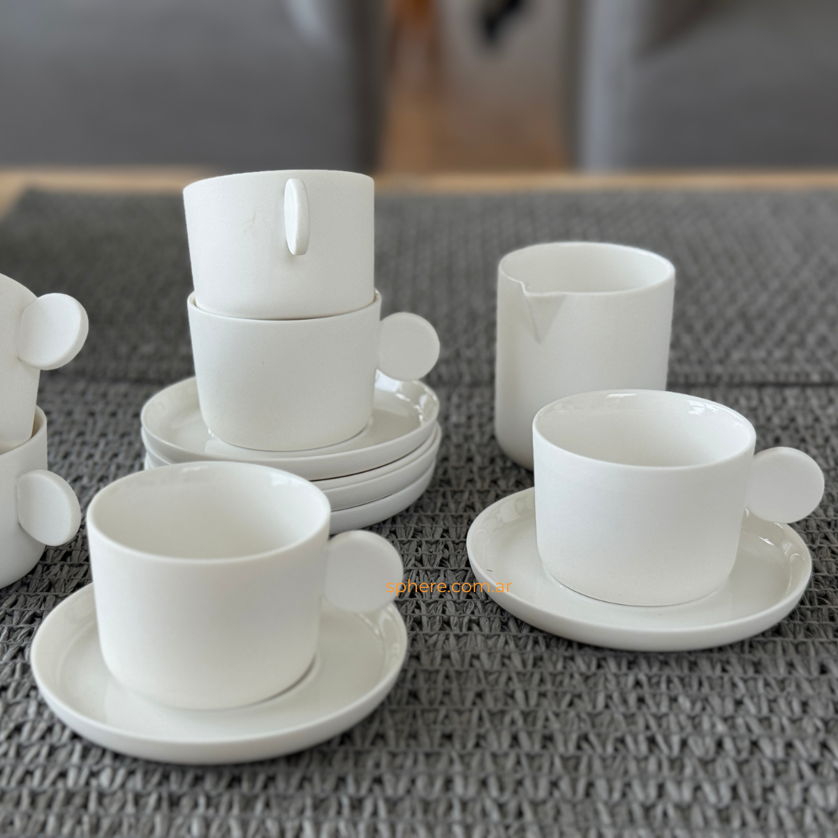 Juego de 6 tazas de cafe Bianco de porcelana off white
