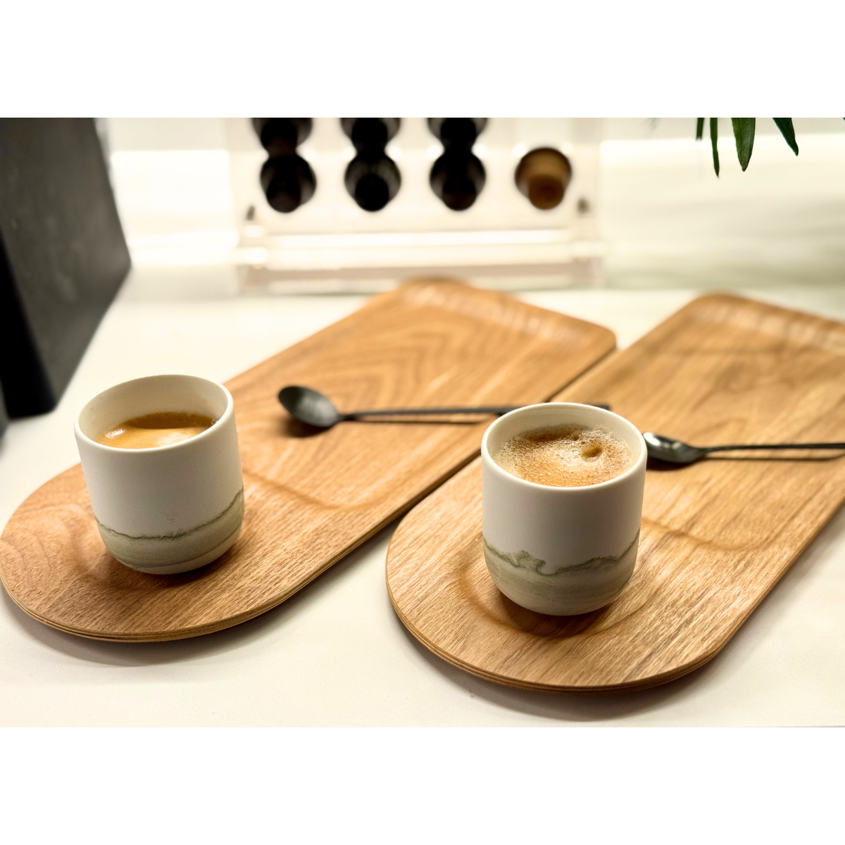 Juego de 4 tazas para Café Espresso con diseño verde seco Khala