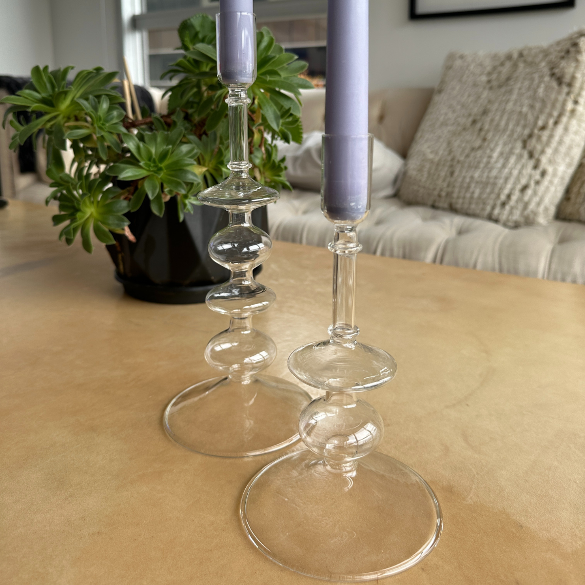 Juego de 2 Candelabros de vidrio transparente Niza