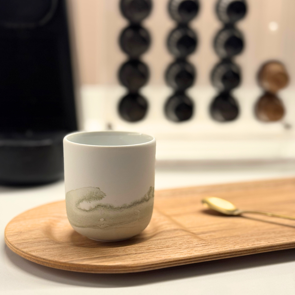 Juego de 4 tazas para Café Espresso con diseño verde seco Khala