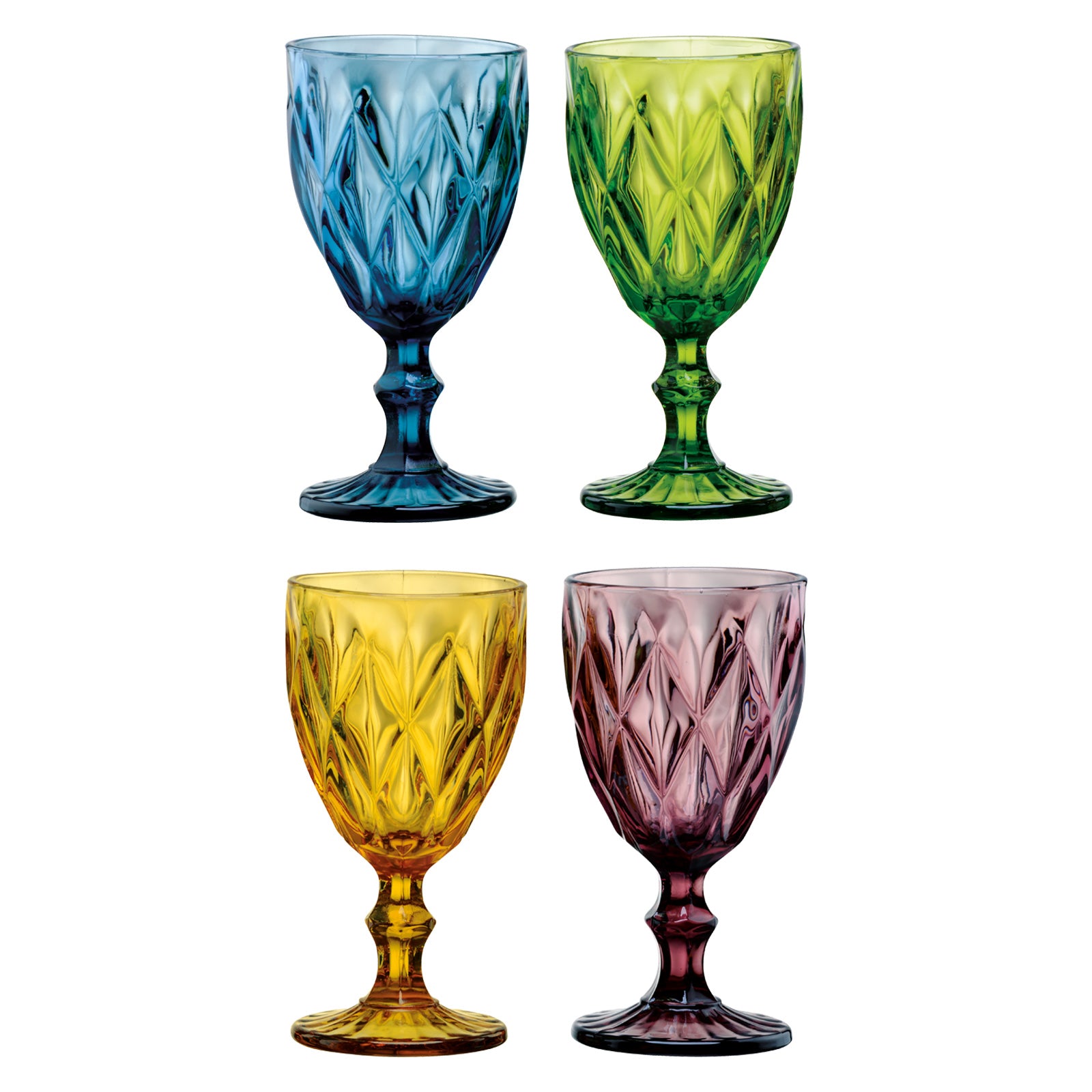 Juego de 4 copas de agua diseño facetado en colores combinados Luzia