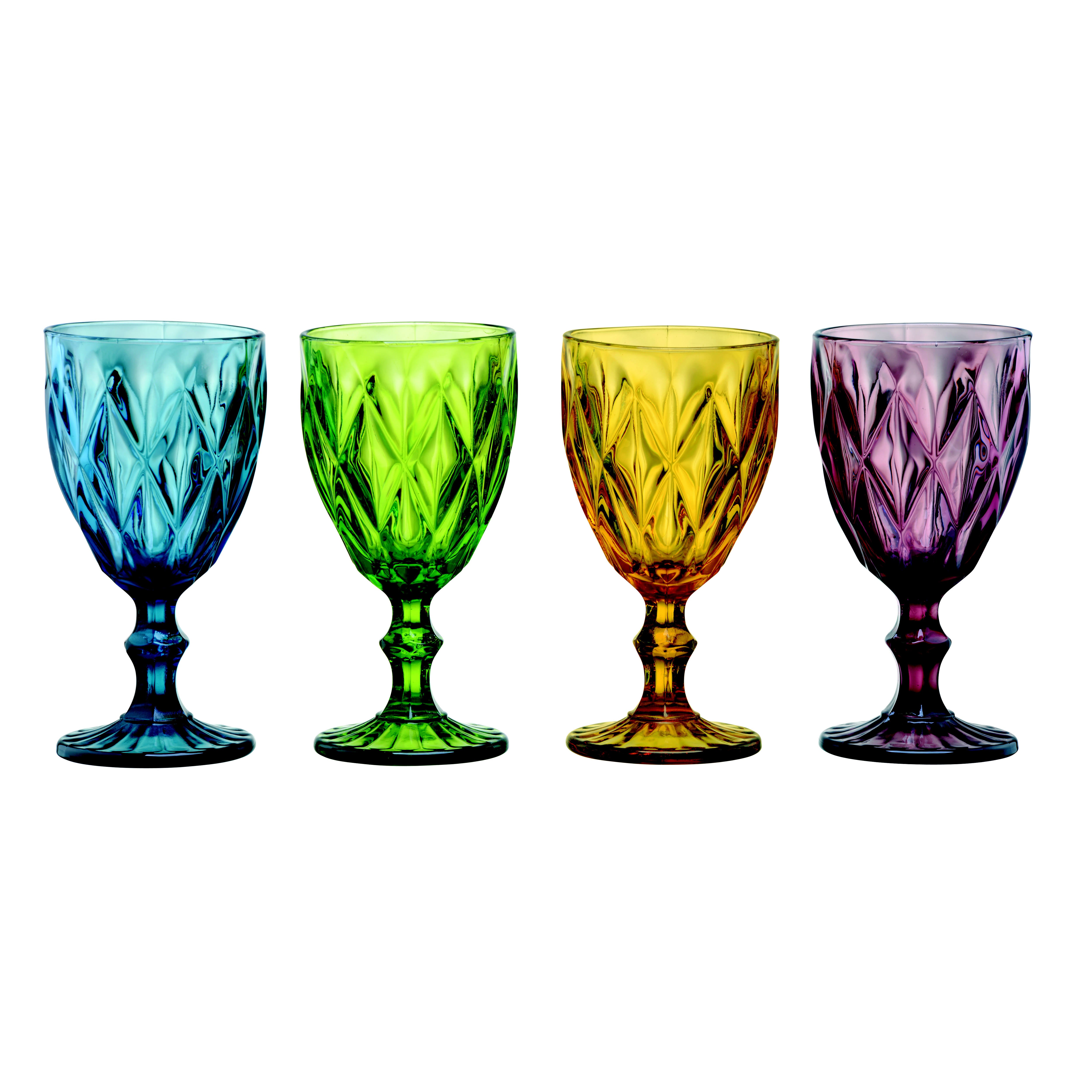 Juego de 4 copas de agua diseño facetado en colores combinados Luzia
