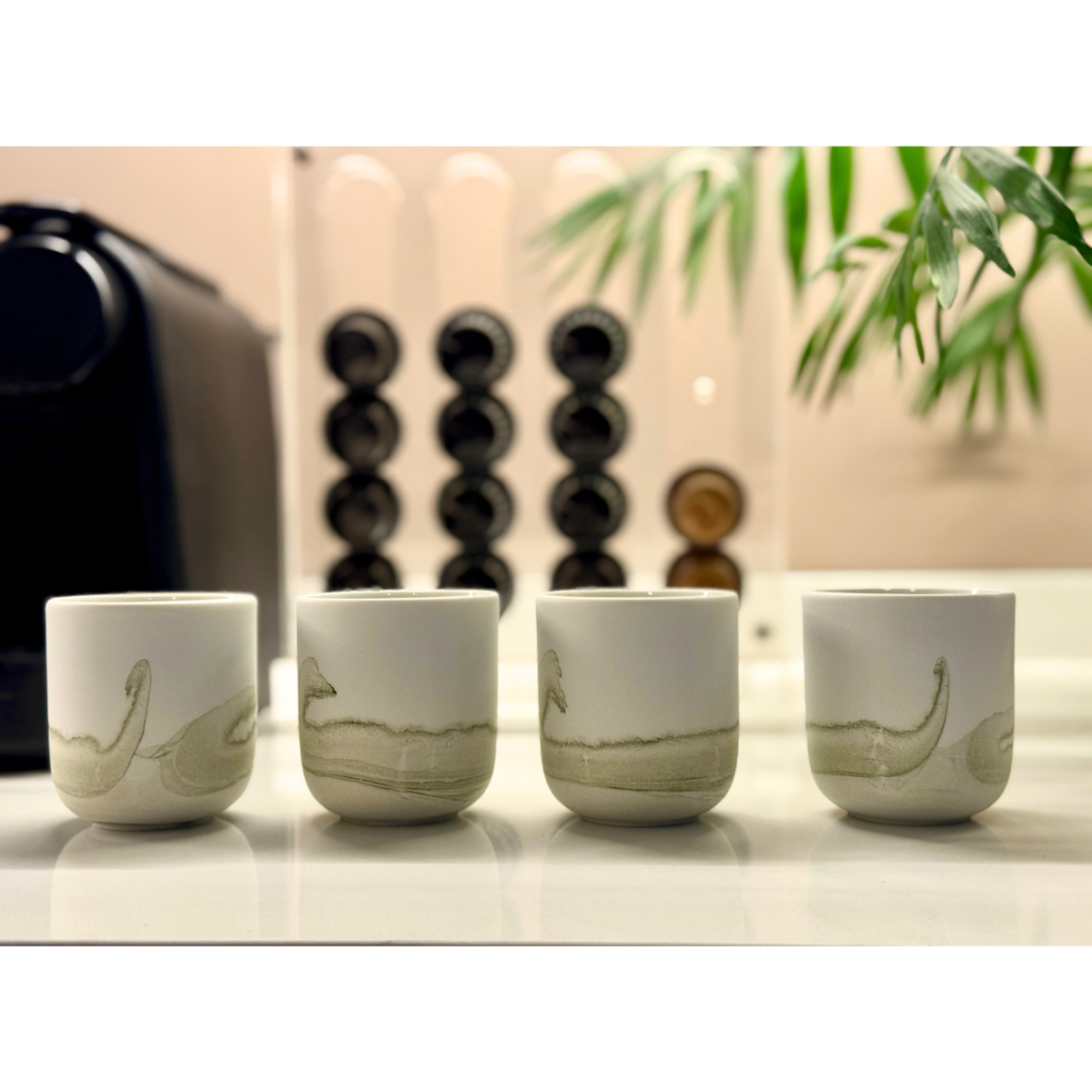 Juego de 4 tazas para Café Espresso con diseño verde seco Khala