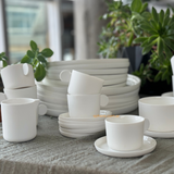 Juego de 6 tazas de cafe Bianco con plato de porcelana color off white