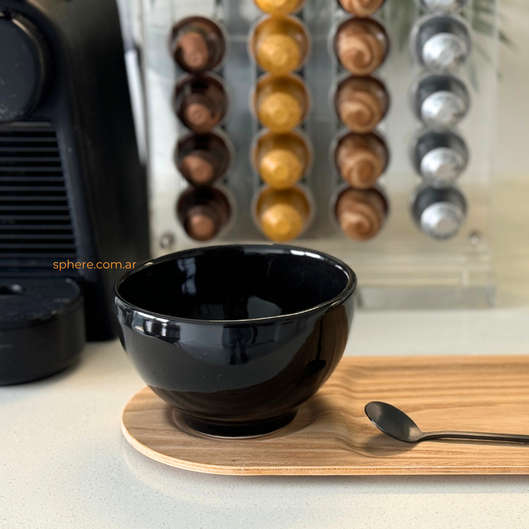Set de 4 Cuencos negros para cafe doble  y te Asha (brillante)