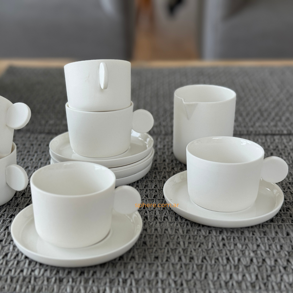 Juego de 6 tazas de cafe Bianco con plato de porcelana color off white