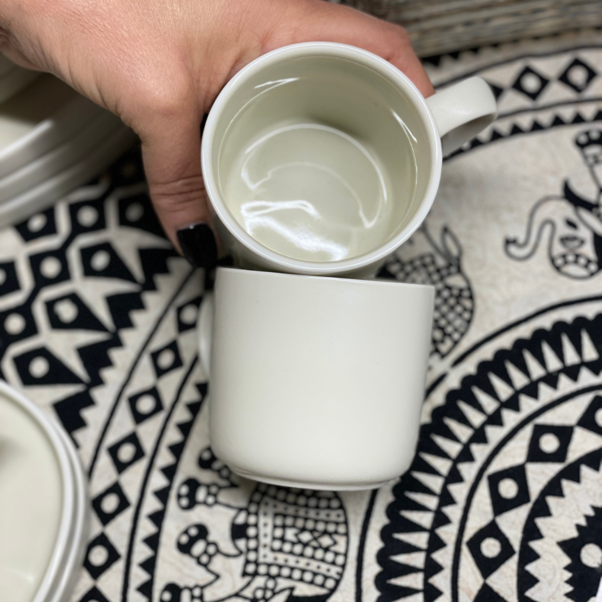 Juego de 2 tazas de cafe doble con plato de porcelana kama Ivory