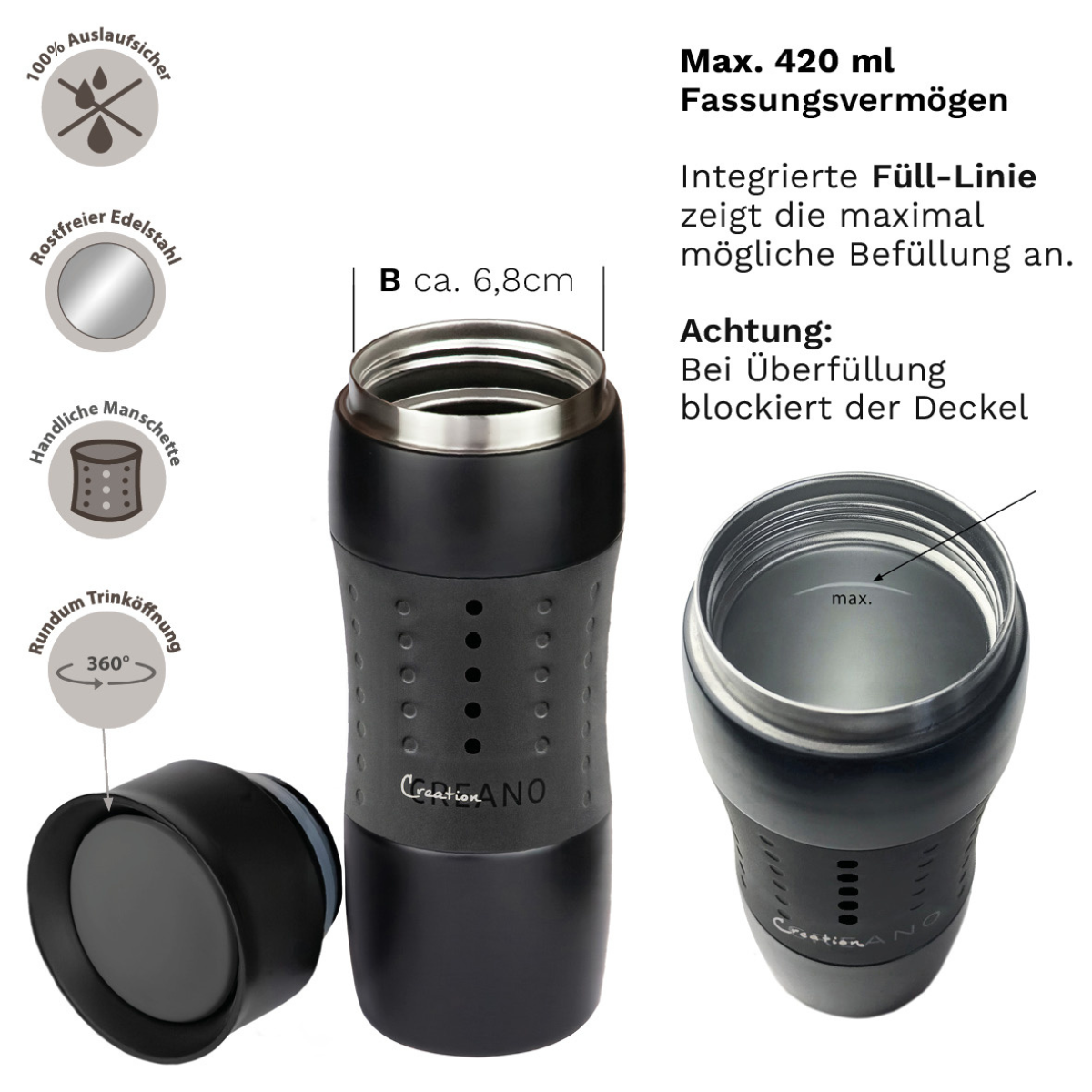 Vaso Térmico alto Portátil Creano Design Travel Mug – 420 ml