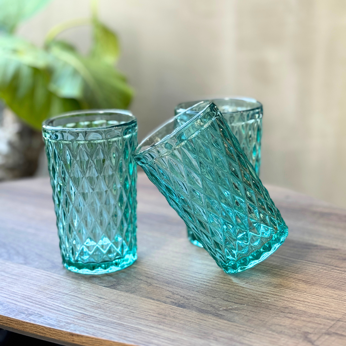 Juego de 6 Vasos de vidrio verde Aqua