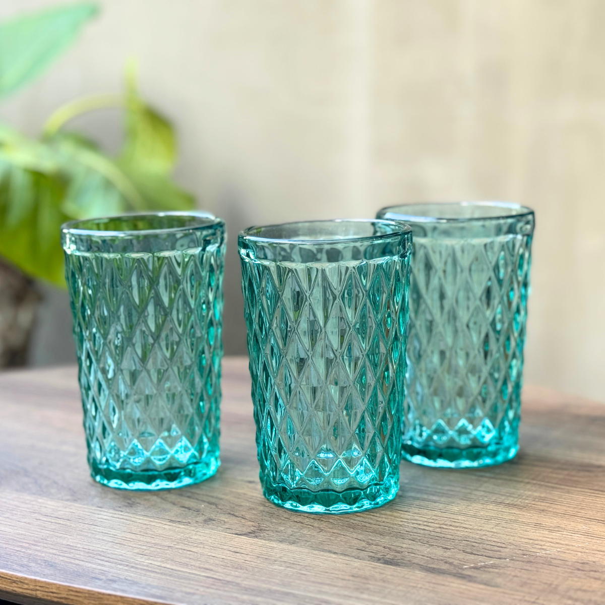 Juego de 6 Vasos de vidrio verde Aqua
