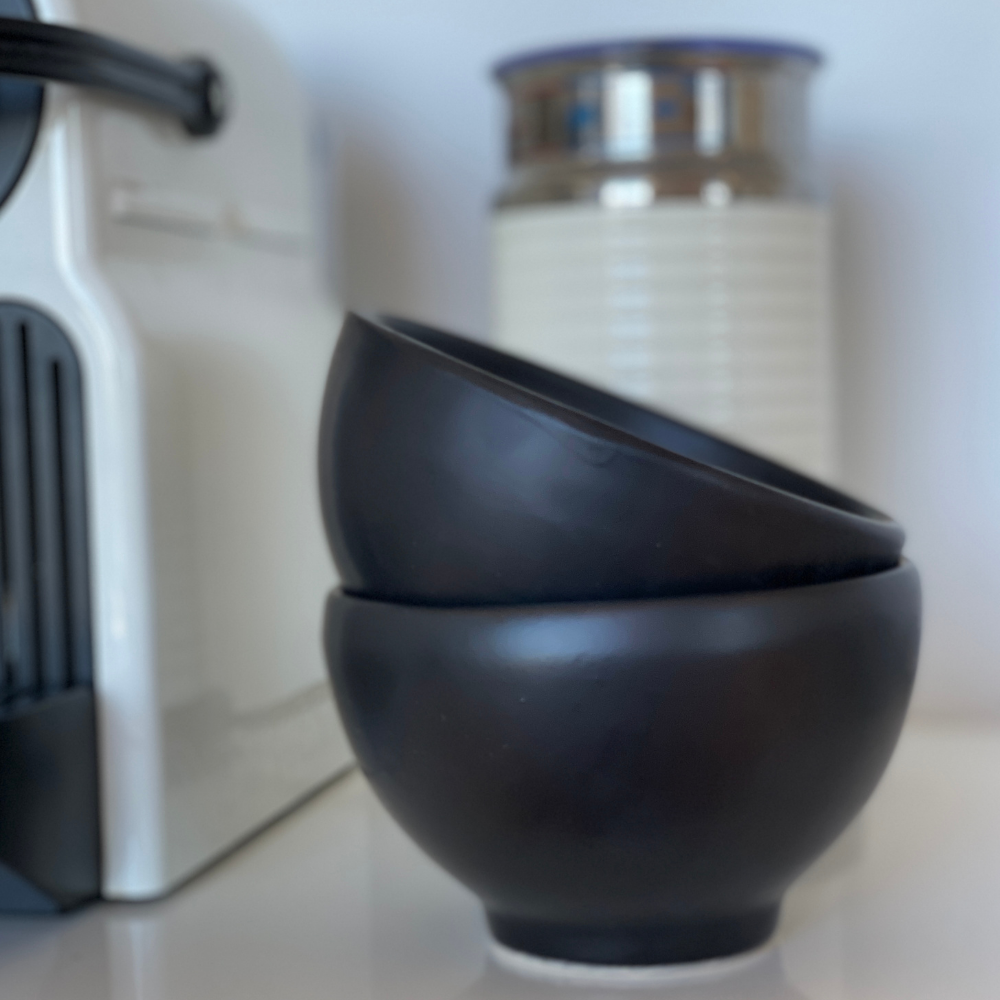 Cuencos negros para cafe doble  y te Asha (satinado)