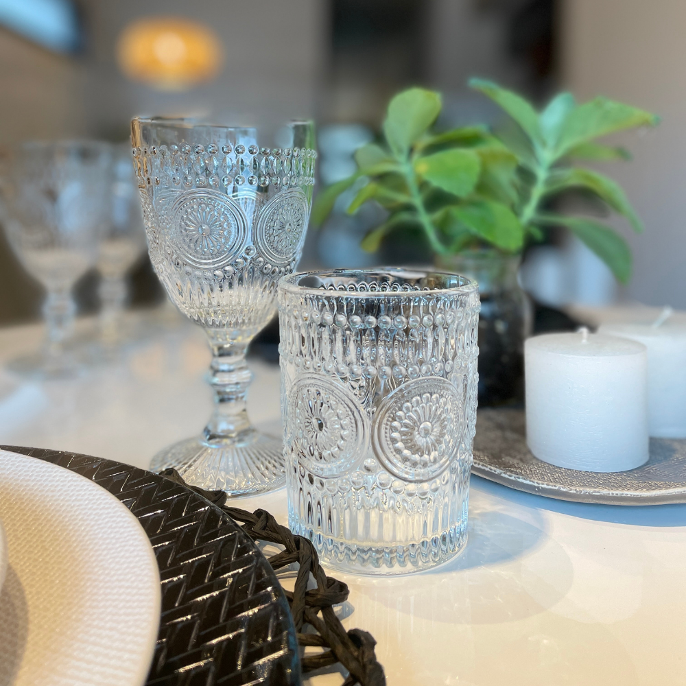 Set de 6 Vasos bajos transparentes con motivo Naime