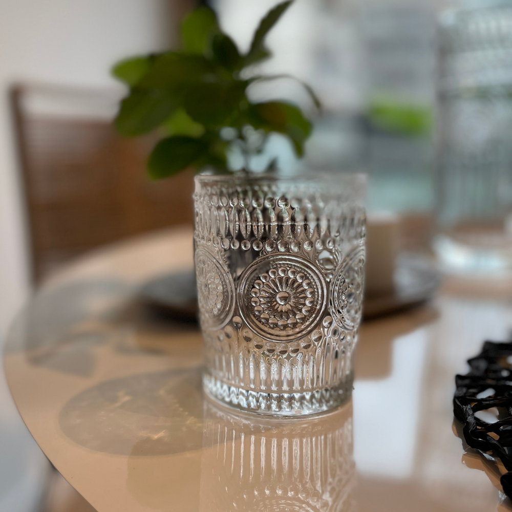Set de 6 Vasos bajos transparentes con motivo Naime